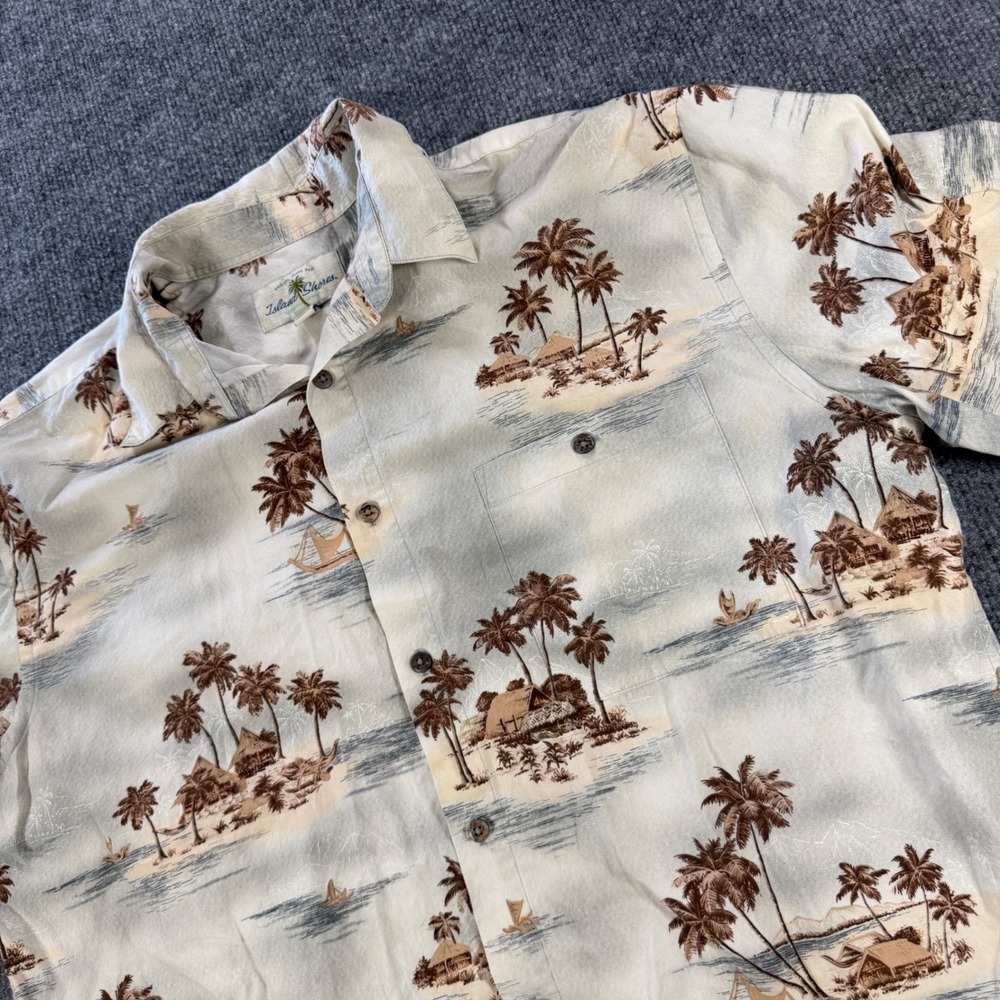 Island Shores Tropical Palm Tree Cotton Button Down Shirt Large Beachy